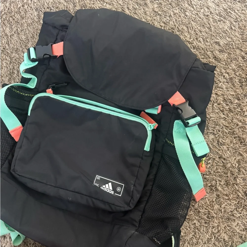 adidas Black Backpack with Mint and Coral Accents - Picture 3 of 3